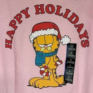 Garfield Kid's Girls Happy Holidays Christmas‎ Long Sleeve Pink Shirt LG (10-12)